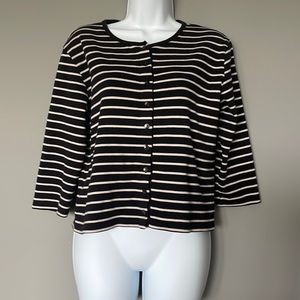 Ann Taylor, black and tan stripe button down cardigan